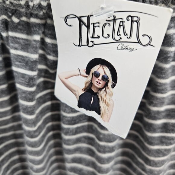 Nectar Audrey 3+1 Gray White Striped Off Shoulder Cotton Blend Mini Dress Medium - Picture 6 of 9